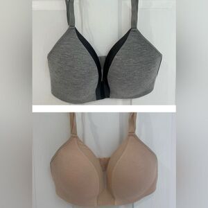 SET of 2: Lively 34D All Day No Wire Bras Grey Black, Toasted Almond Mesh sides